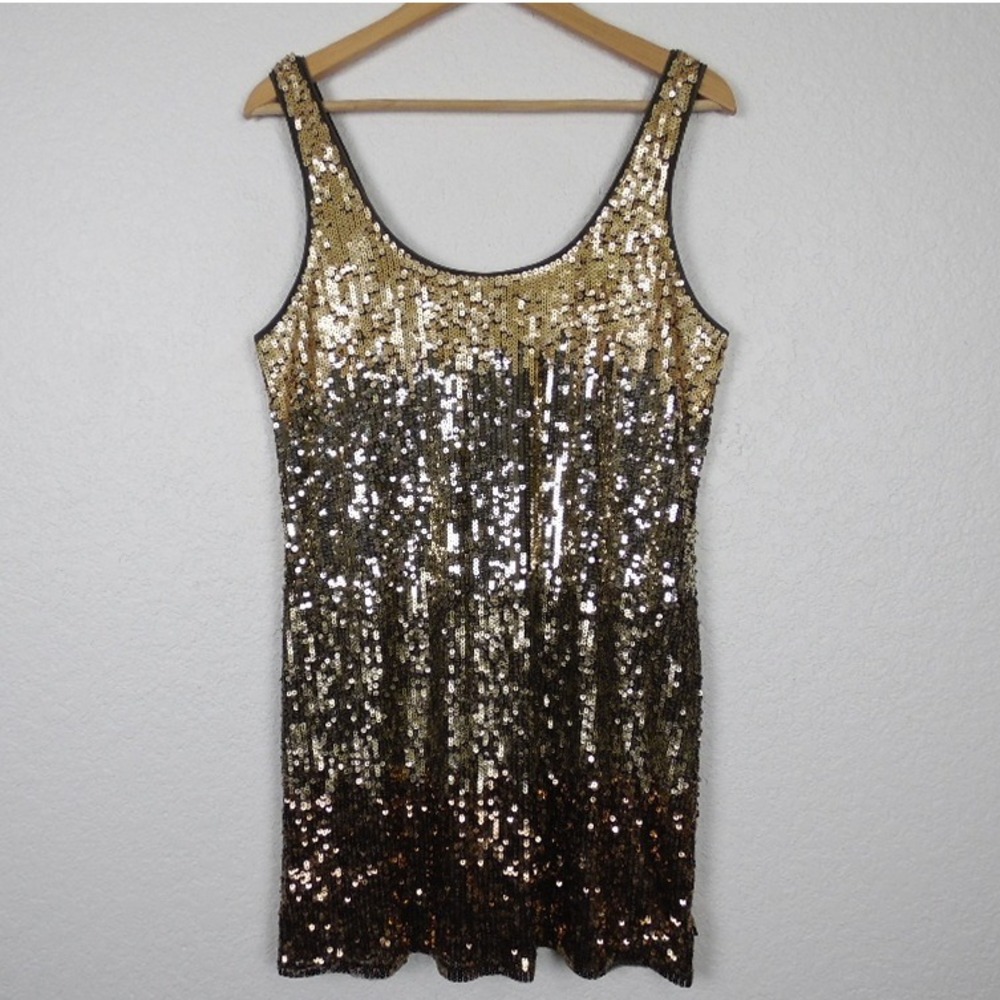 EXPRESS Sequin Ombre Dress SZ Medium‎ Gold Black Sparkly Party New Years Holiday